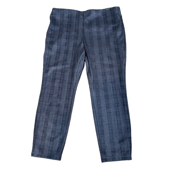 Tahari Plaid Tummy Control Pull On Ankle Pant Black Gray Brown Size XL NWT - Picture 1 of 7